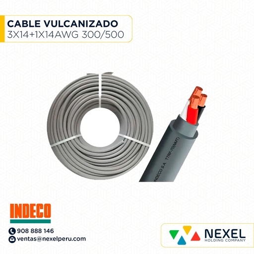 [A24203] CABLE VULCANIZADO TTRF NLT 3X14+1X14AWG 300/500V GRIS*** INDECO