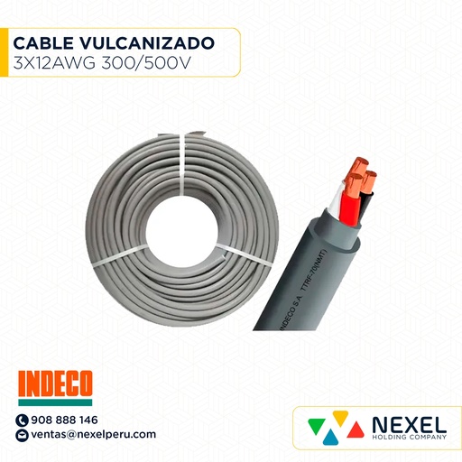 [A24202] CABLE VULCANIZADO TTRF NMT 3X12AWG 300/500V GRIS*** INDECO