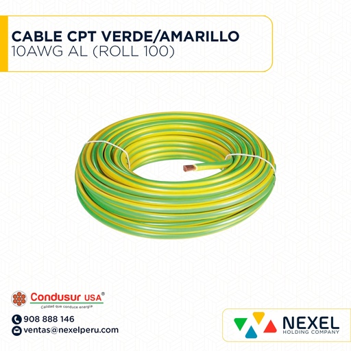 [A13539-1] CABLE CPT 10AWG VERDE/AMARILLO (BICOLOR) AL CONDUSUR (ROLL 100)