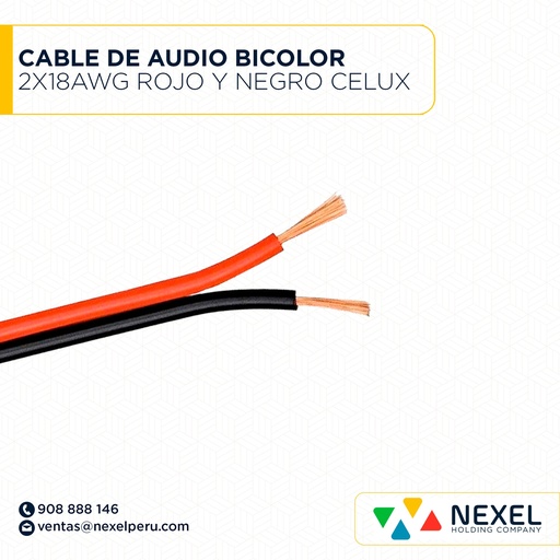 [A63524] CABLE DE AUDIO 2X18AWG BICOLOR ROJO Y NEGRO CELUX