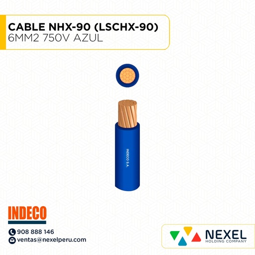 [A13464] CABLE NHX-90 (LSCHX-90) 6MM2 750V AZUL INDECO