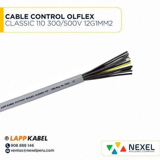 [A43317] CABLE CONTROL OLFLEX CLASSIC 110 300/500V 12G1MM2 PVC GRIS 1119212 LAPP KABEL
