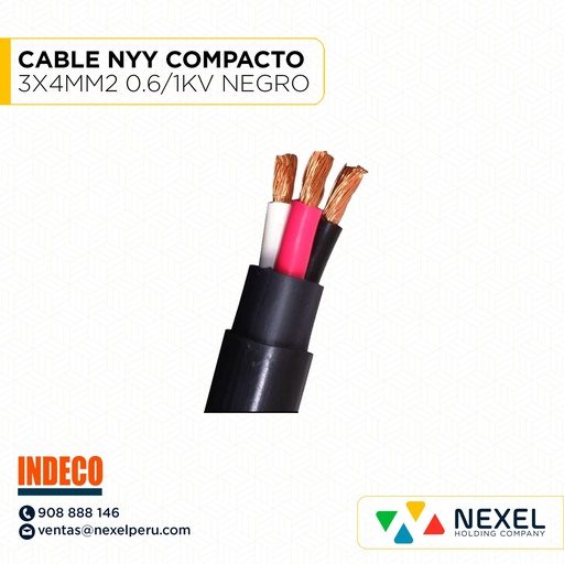 [A22959] CABLE NYY COMPACTO 3X4MM2 0.6/1KV NEGRO INDECO