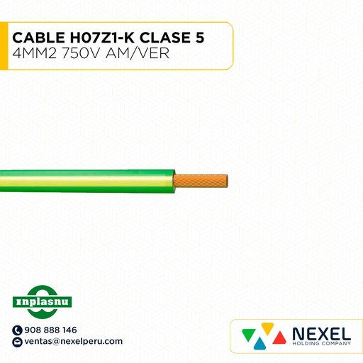 [A12893] CABLE H07Z1-K CLASE 5 4MM2 750V AM/VER IMPLASNU