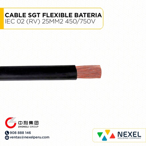 [A12856-1] CABLE SGT FLEXIBLE BATERIA IEC 02 (RV) 25MM2 450/750V NEGRO ZHONGLI