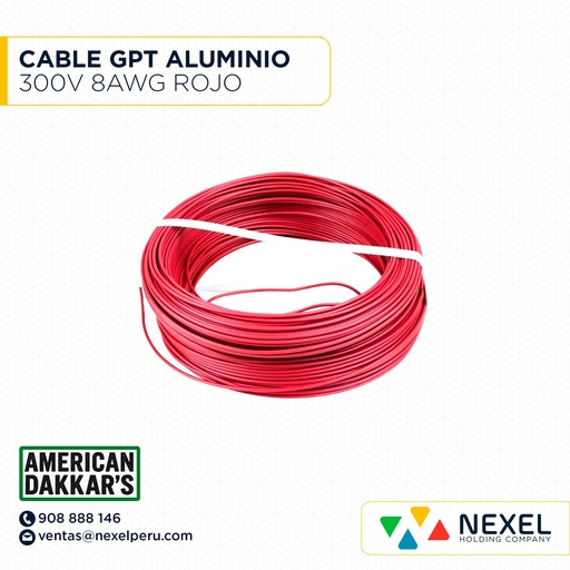 [A12613-4] CABLE GPT ALUMINIO 300V 8AWG ROJO DAKKAR`S