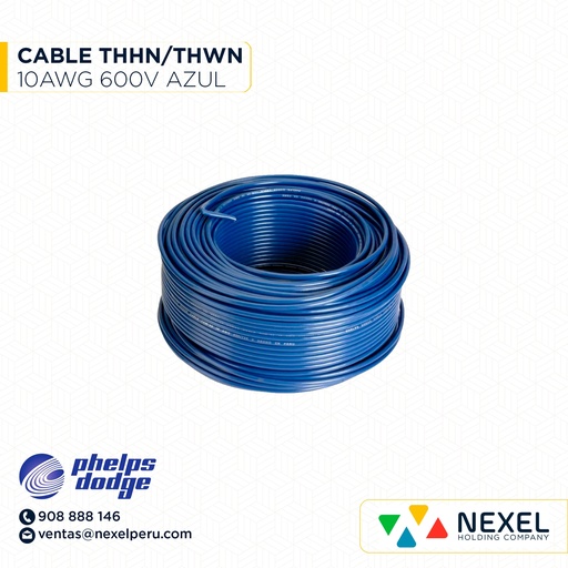 [A12572] CABLE THHN/THWN 600V 10AWG AZUL PHELPS DODGE