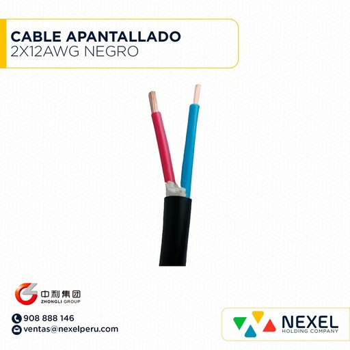 [A42557-1] CABLE APANTALLADO 2X12AWG NEGRO ZHONGLI
