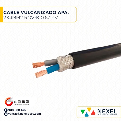 [A22556-2] CABLE VULCANIZADO APANTALLADO 2X4MM2 ROV-K 0.6/1KV NEGRO ZHONGLI