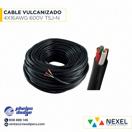[A22543-2] CABLE VULCANIZADO TSJ-N 4X16AWG 600V NEGRO PHELPS DODGE