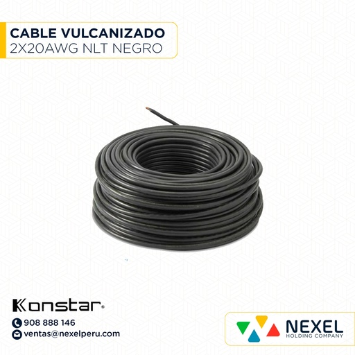 [A22538-2] CABLE VULCANIZADO NLT 2X20AWG NEGRO KONSTAR