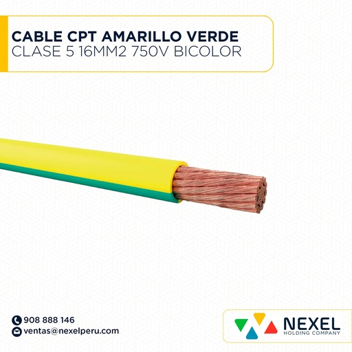 [A12423-3] CABLE CPT CLASE 5 16MM2 750V AMARILLO VERDE BICOLOR IMPORTADO TIANJIN YOURONG