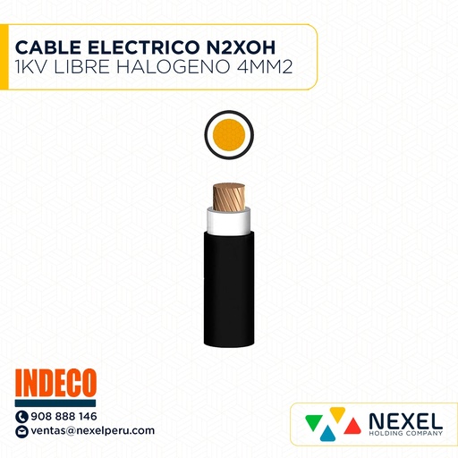 [A22412] CABLE ELECTRICO N2XOH 1KV LIBRE HALOGENO 4MM2 NEGRO INDECO
