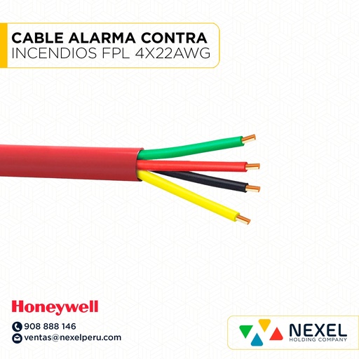 [A52392] CABLE PARA ALARMA CONTRA INCENDIOS FPL 4X22AWG ROJO HONEYWELL