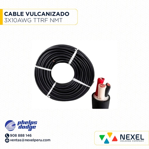 [A22373] CABLE VULCANIZADO TTRF NMT 3X10AWG NEGRO PHELPS DODGE