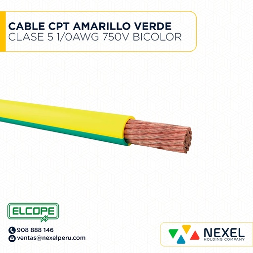 [A12366] CABLE CPT CLASE 5 1/0AWG 750V AMARILLO VERDE BICOLOR ELCOPE