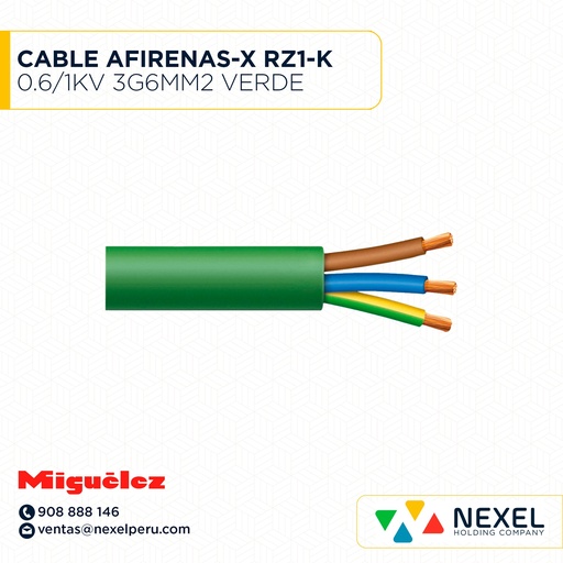 [A22359] CABLE AFIRENAS-X RZ1-K 0.6/1KV 3G6MM2 VERDE MIGUELEZ