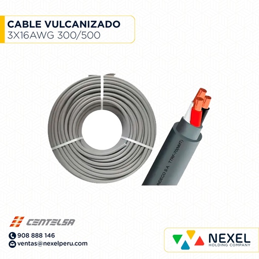 [A22207] CABLE VULCANIZADO TTRF NLT 3X16AWG 300/500V GRIS CENTELSA