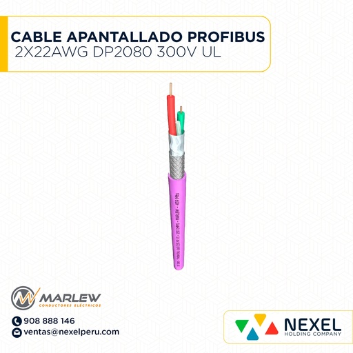 [A42204] CABLE APANTALLADO PROFIBUS LIBRE HALOGENO 2X22AWG DP2080 300V UL MARLEW