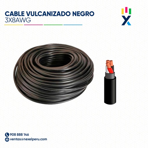 [A22155] CABLE VULCANIZADO 3X8AWG NEGRO NACIONAL