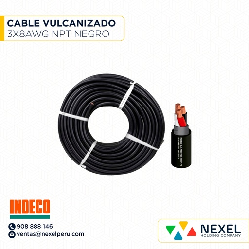[A22127-1] CABLE VULCANIZADO NPT 3X8AWG 1KV NEGRO INDECO