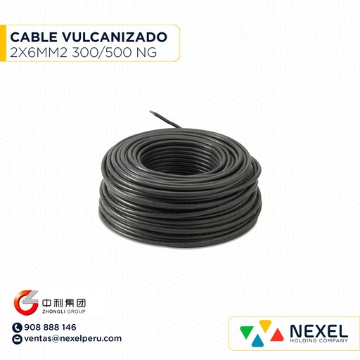 [A22126] CABLE VULCANIZADO 2X6MM2 300/500V NEGRO ZHONGLI