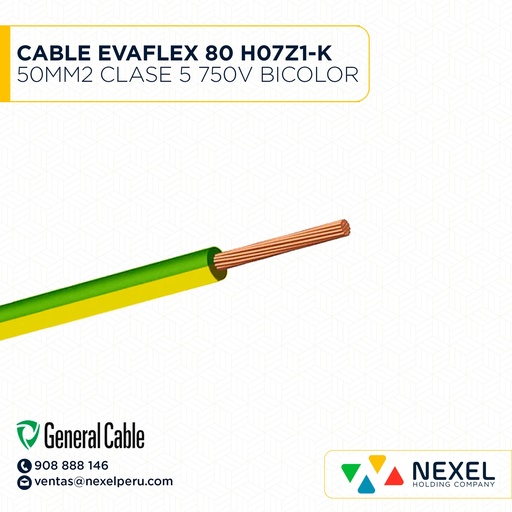 [A12120] CABLE EVAFLEX 80 H07Z1-K 50MM2 CLASE 5 750V BICOLOR GENERAL CABLE
