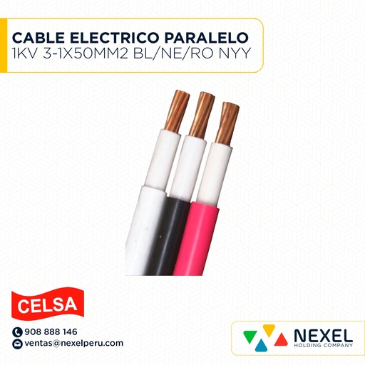 [A22112] CABLE ELECTRICO PARALELO 1KV 3-1X50MM2 BL/NE/RO NYY CELSA