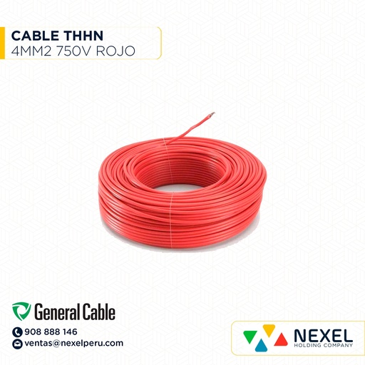 [A11608] CABLE THHN 750V 4MM2 ROJO GENERAL CABLE
