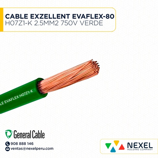 [A11532] CABLE EXZELLENT EVAFLEX-80 H07Z1-K 2.5MM2 750V VERDE GENERAL CABLE