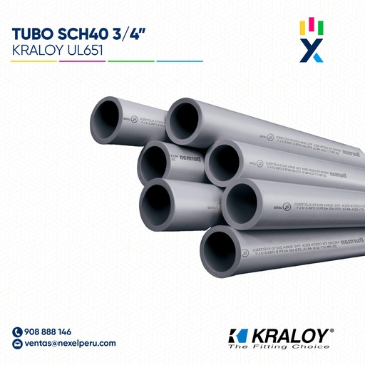 [B743607] TUBO CONDUIT PVC SCH40 3/4" (18MM) X 3.05M CC UL651  KRALOY 