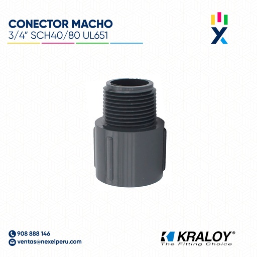 [B743683] CONECTOR PVC MACHO SCH40/80 3/4" (18MM) UL651 KRALOY