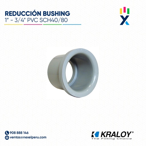 [B743692] RED BUSHING PVC SCH40/80 1"X(3/4") (25MM - 18MM) UL651 KRALOY